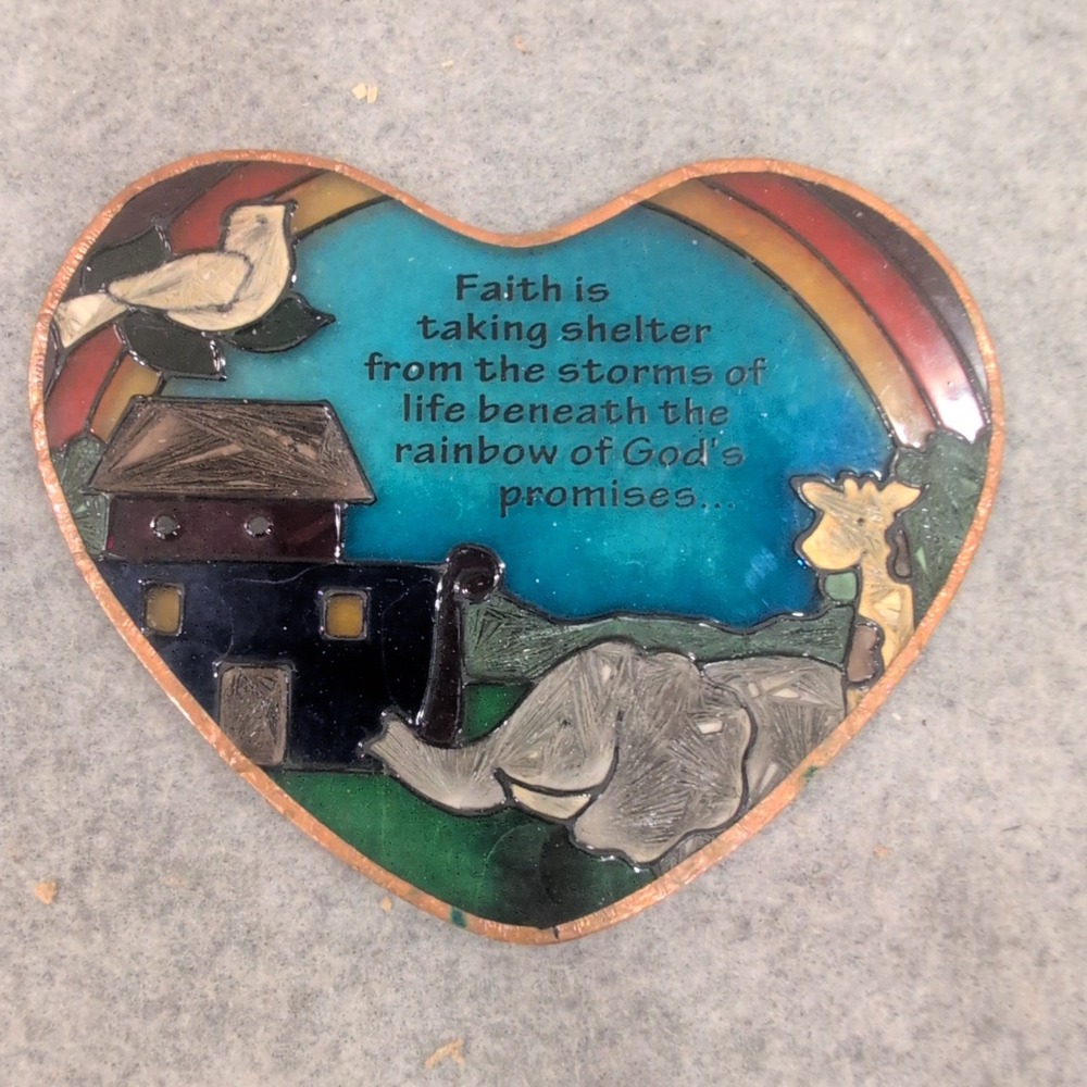 Noah's Ark Heart Suncatcher Stained‎ Glass Style Faith Rainbow Religious Decor
